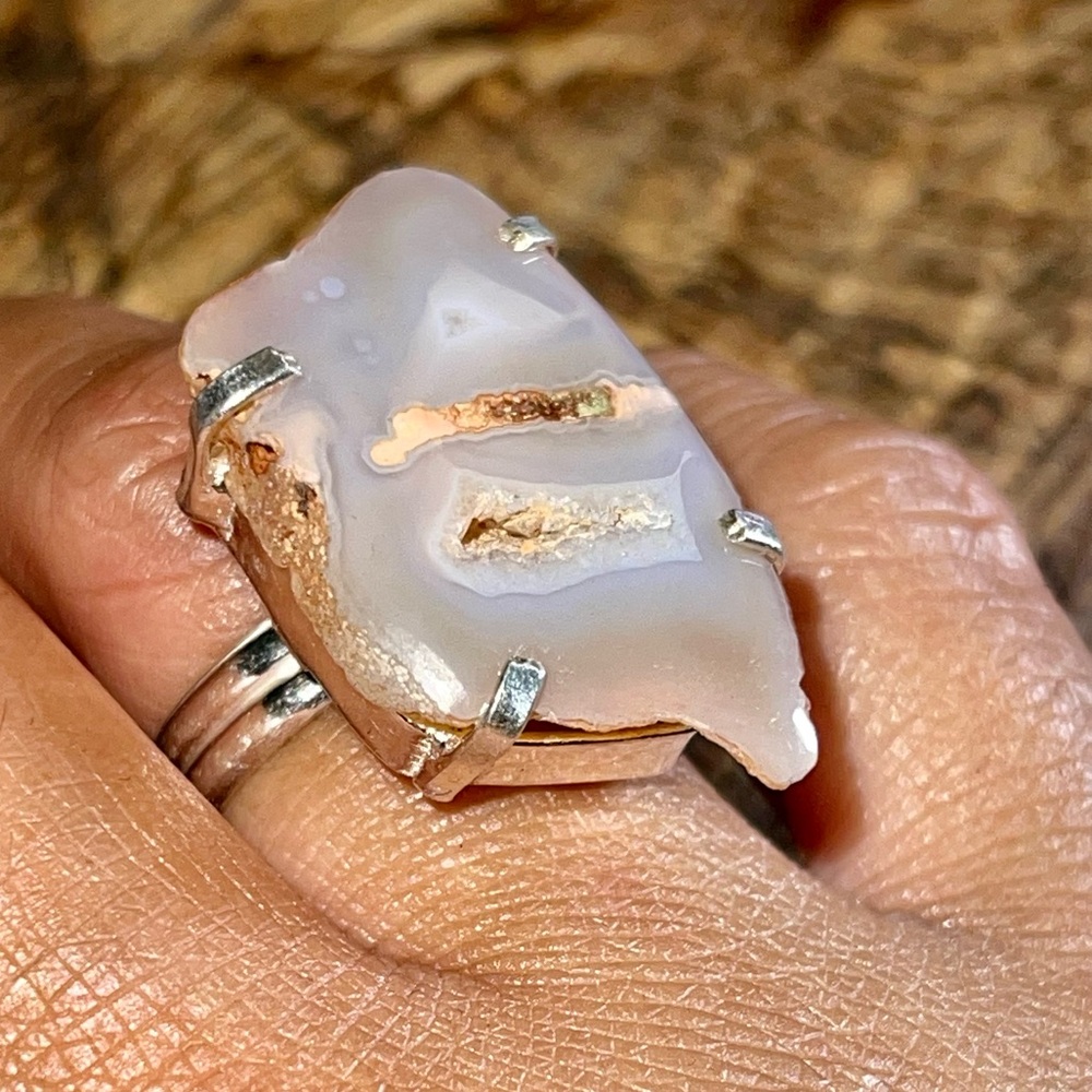 Beautiful Raw Druzy Quartz Ring Size 7